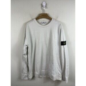 Stone Island Men’s Crewneck Sweatshirt Compass Patch Sz L Garment Dyed White